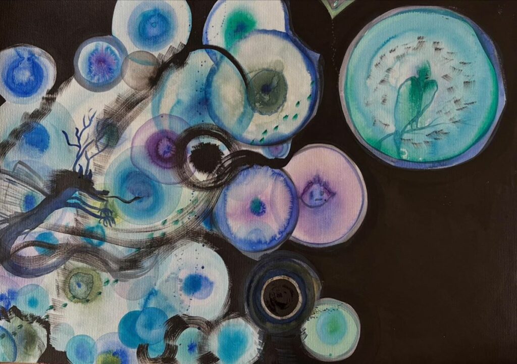 peinture aquarelle bulles de couleur sur fond noir