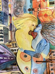 un homme et une femme en pied amoureux qui s'embrassent