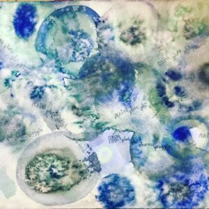 peinture aquarelle bulles de couleurs dans les tons bleus et blancs